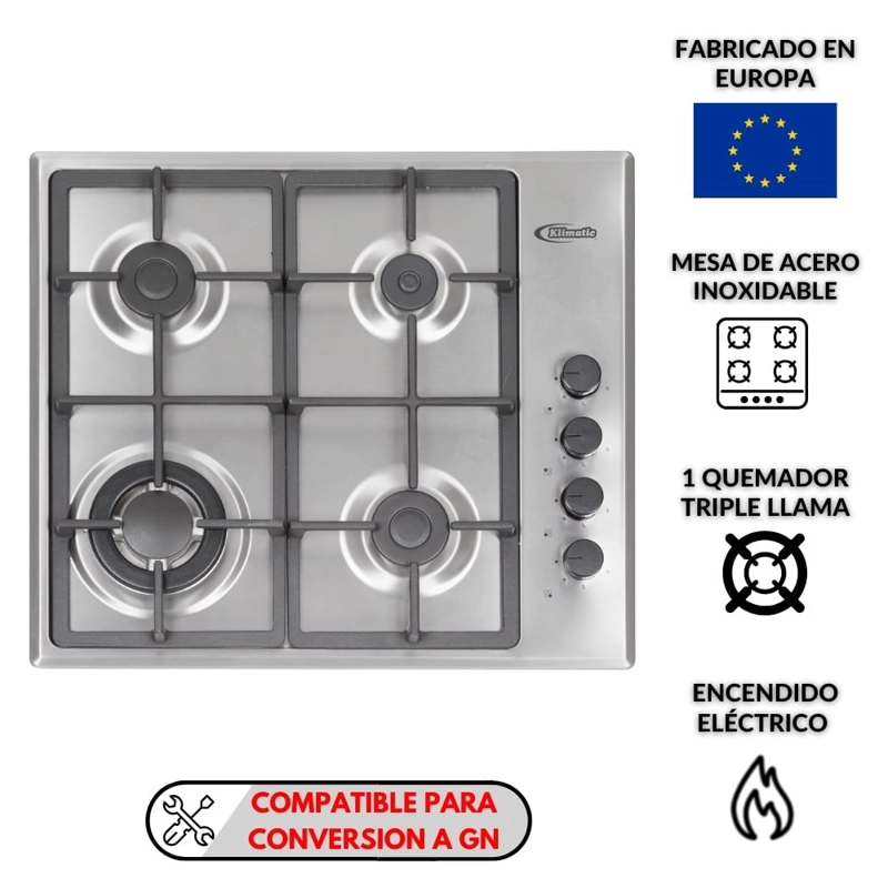 COCINA EMPOTRABLE A GAS KLIMATIC 4 QUEMADORES CEKT-600PRO - 1