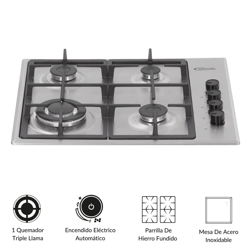 COCINA EMPOTRABLE A GAS KLIMATIC 4 QUEMADORES CEKT-600PRO - 2