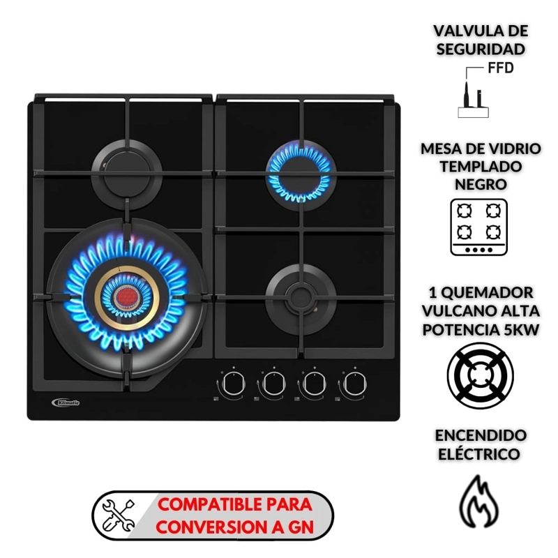 COCINA EMPOTRABLE A GAS KLIMATIC 4 QUEMADORES VULCANO 4 - 1