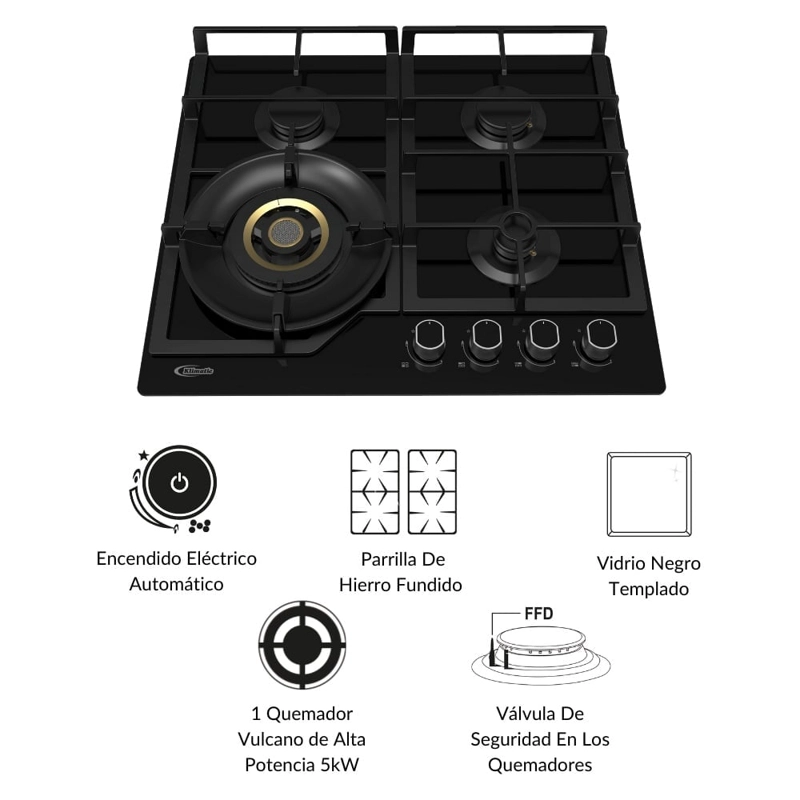 COCINA EMPOTRABLE A GAS KLIMATIC 4 QUEMADORES VULCANO 4 - 2