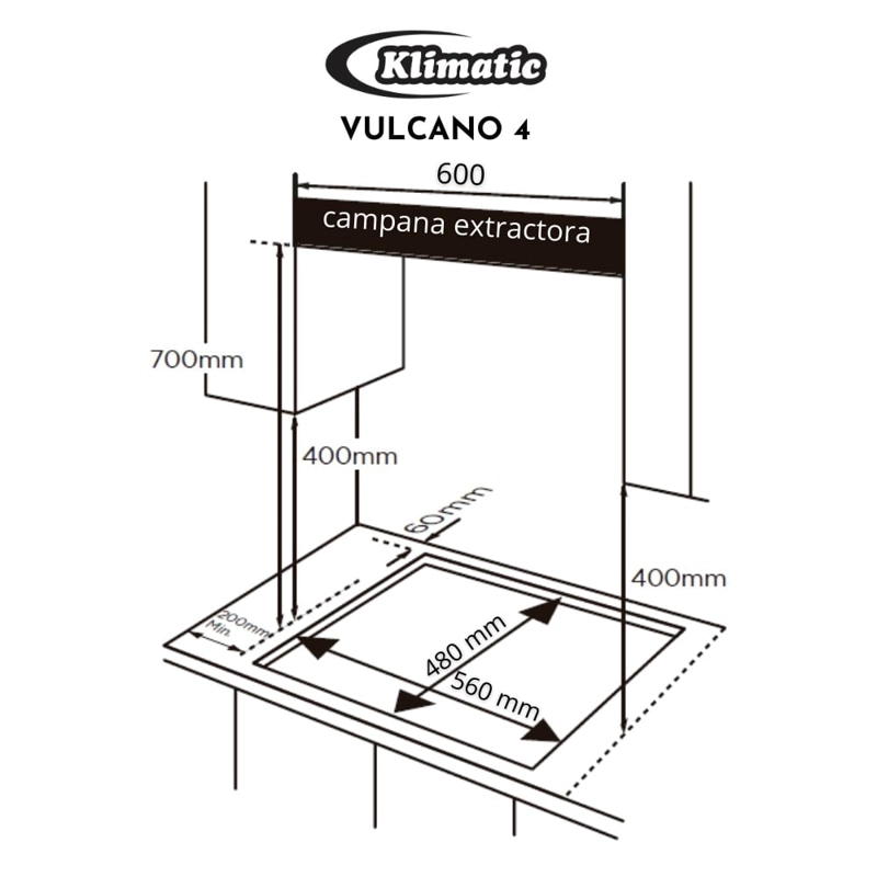 COCINA EMPOTRABLE A GAS KLIMATIC 4 QUEMADORES VULCANO 4 - 9