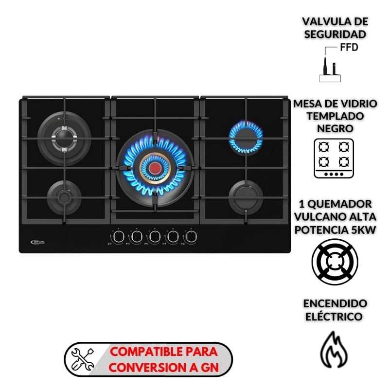 COCINA EMPOTRABLE A GAS KLIMATIC 5 QUEMADORES VULCANO 5 - 1