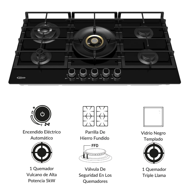 COCINA EMPOTRABLE A GAS KLIMATIC 5 QUEMADORES VULCANO 5 - 2