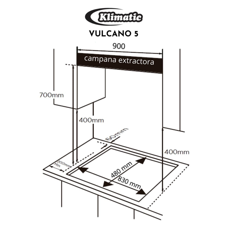 COCINA EMPOTRABLE A GAS KLIMATIC 5 QUEMADORES VULCANO 5 - 9
