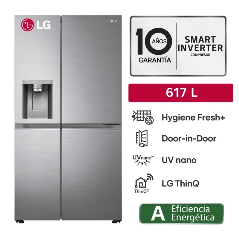 REFRIGERADORA LG 617L GS66SDP SIDE BY SIDE HYGIENE FRESH PLATEADO - 1