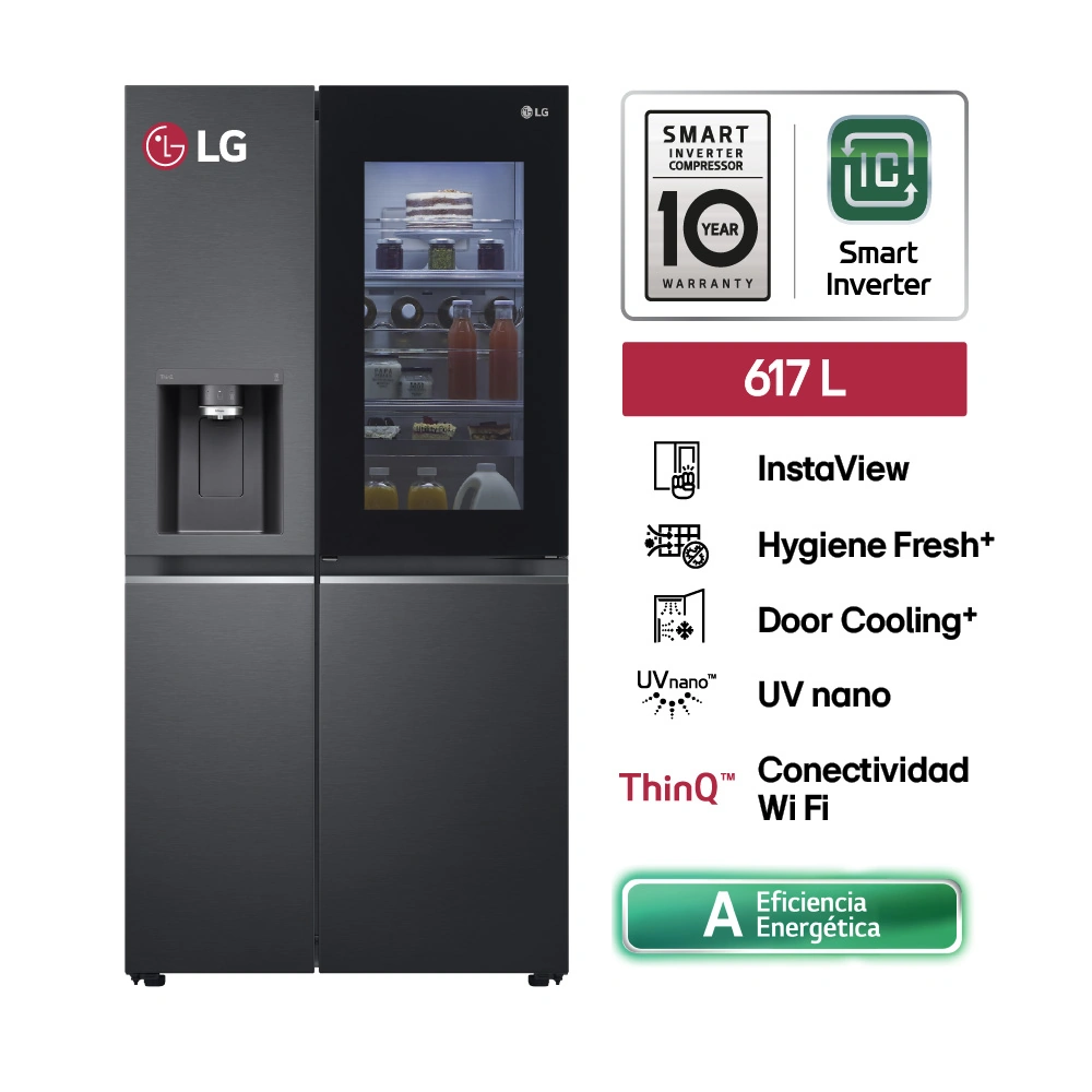 REFRIGERADORA LG 617L GS66SXT SIDE BY SIDE INSTAVIEW NEGRO ACERO - 1