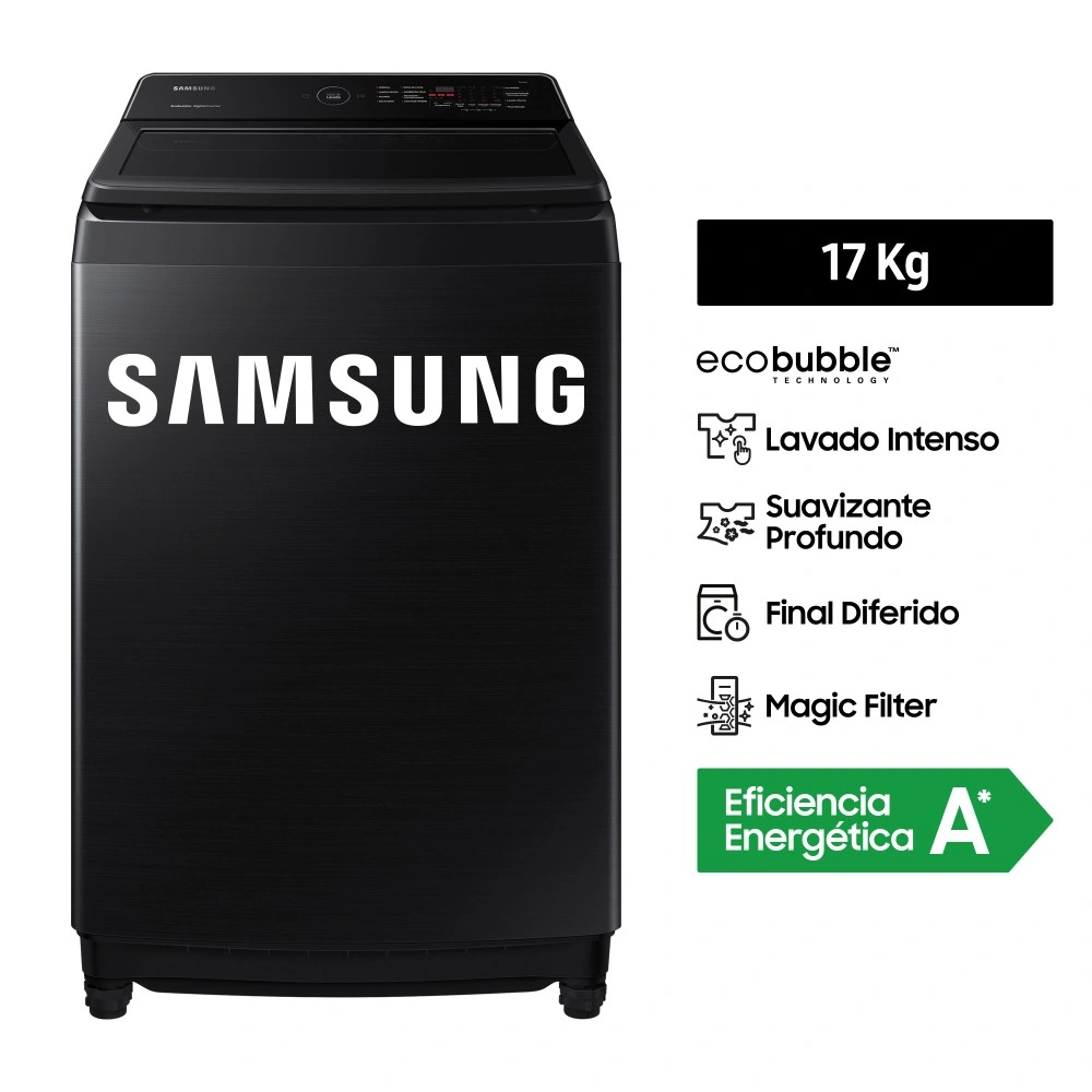 LAVADORA SAMSUNG 17 KG CARGA SUPERIOR ECO BUBBLE WA17CG6441BVPE NEGRO - 1