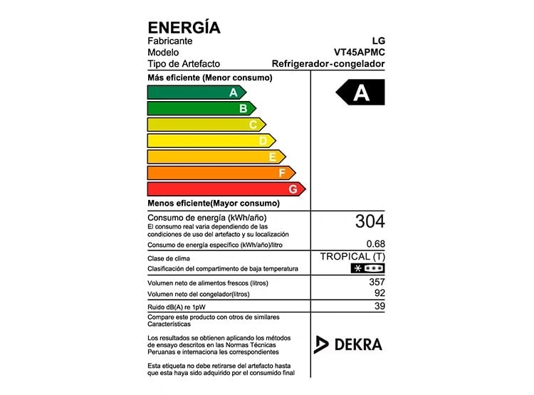 REFRIGERADORA LG 449L VT45APMC TOP FREEZER DOOR COOLING+ PLATEADA - 8
