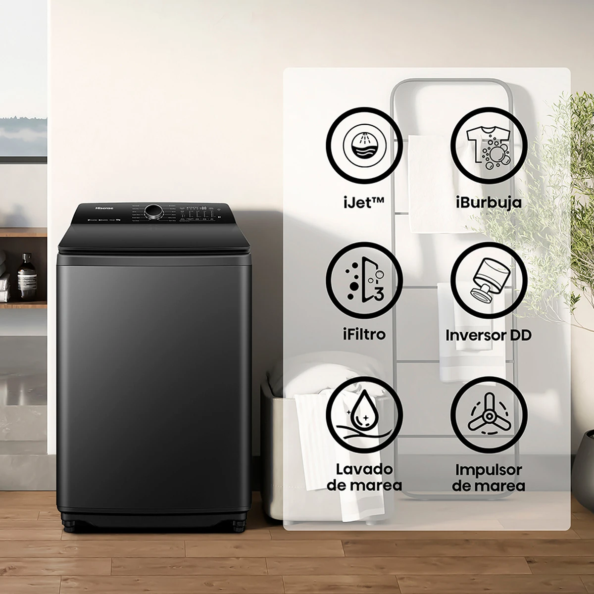 LAVADORA HISENSE 22KG CARGA SUPERIOR INVERTER WT5I2223DB - 7