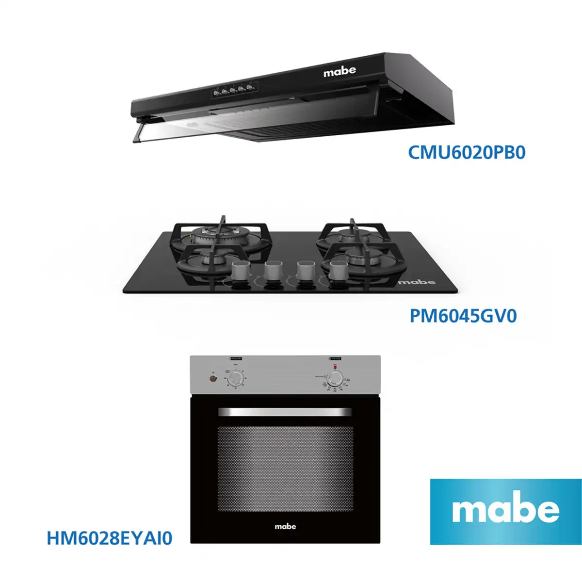 COMBO MABE CAMPANA UTILITARIA CMU6020PB0 + COCINA EMPOTRABLE PM6045GV0 + HORNO EMPOTRABLE ELÉCTRICO HM6028EYAI0 - 1