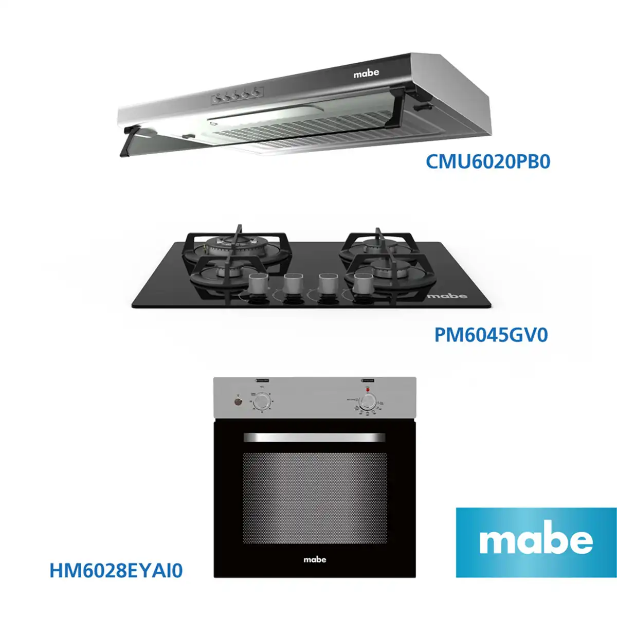 COMBO MABE CAMPANA UTILITARIA CMU6020PI0 + COCINA EMPOTRABLE PM6045GV0 + HORNO EMPOTRABLE ELÉCTRICO HM6028EYAI0 - 1