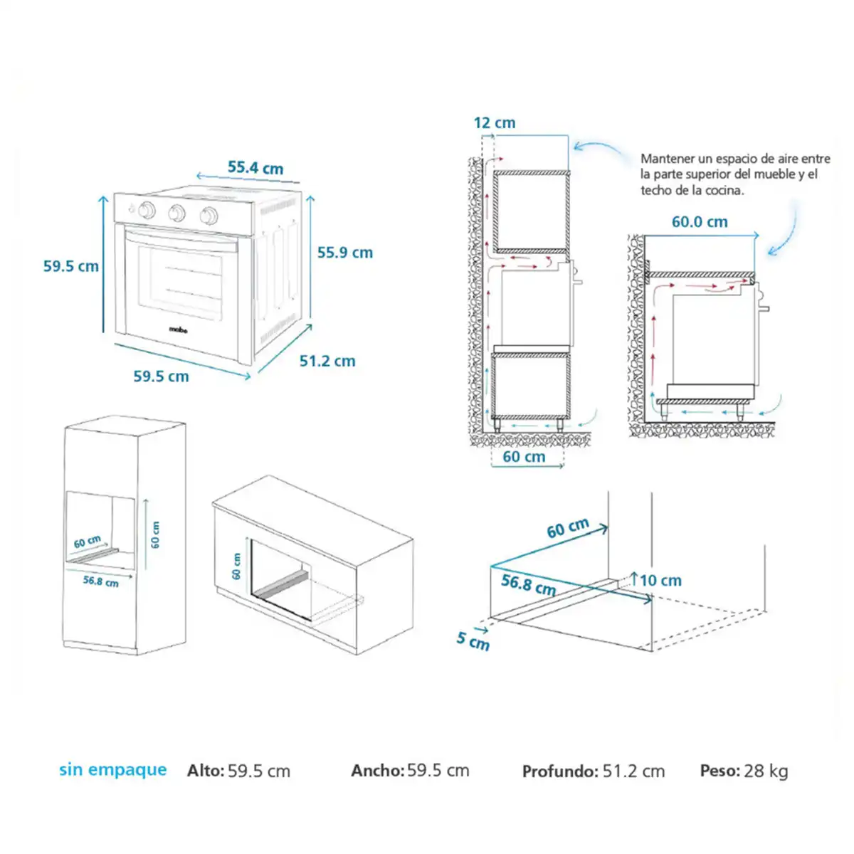 COMBO MABE CAMPANA DECORATIVA CM9018PIY0 + COCINA EMPOTRABLE PM6045GV0 + HORNO EMPOTRABLE ELÉCTRICO HM6028EYAI0 - 8