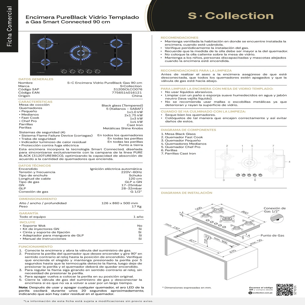 COCINA EMPOTRABLE A GAS SOLE 5 QUEMADORES 3120SOLCO076 - 11