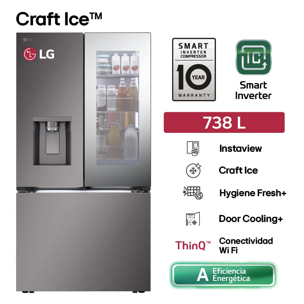REFRIGERADORA LG 738L GM89SXD FRENCH DOOR INSTAVIEW PLATEADO ACERO - 1