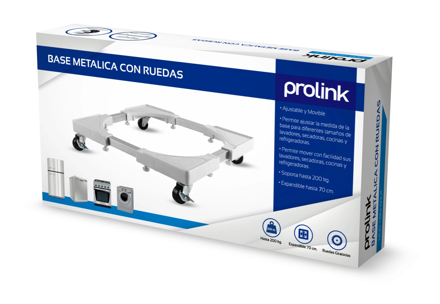 BASE METÁLICA CON RUEDAS PARA REFRIGERADORA LAVADORA COCINA PROLINK HBM-60LR 70x70 CM - 1