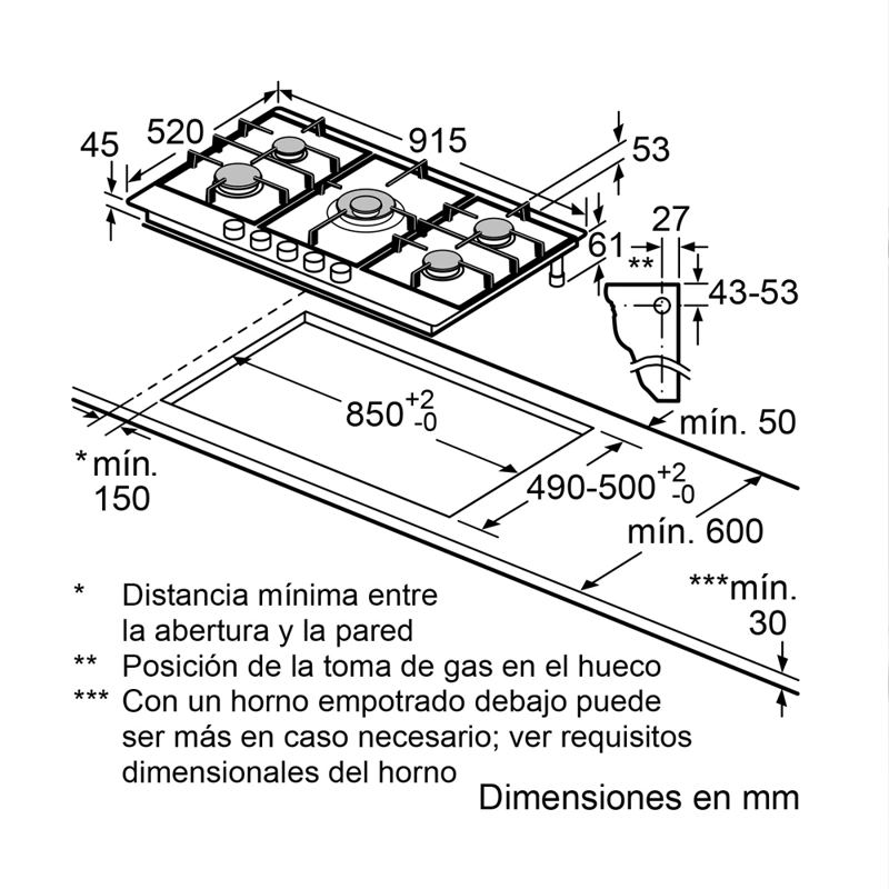 COCINA ENCIMERA A GAS BOSCH PCR9A5B90 5G-90 ACERO INOXIDABLE - 8