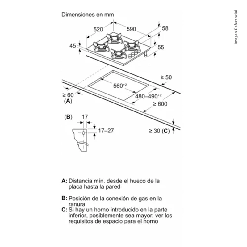COCINA ENCIMERA A GAS  BOSCH POP6B6B80 4G-60 NEGRO - 3