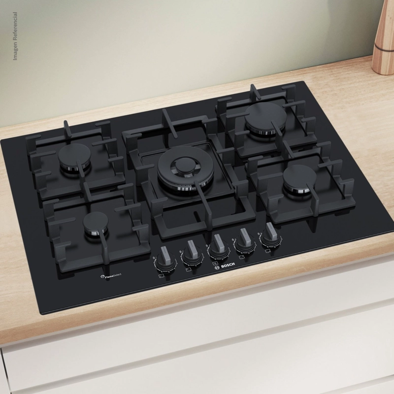 COCINA ENCIMERA A GAS BOSCH PPQ7A6B90 CRYSTAL 5G-70 NEGRO - 1