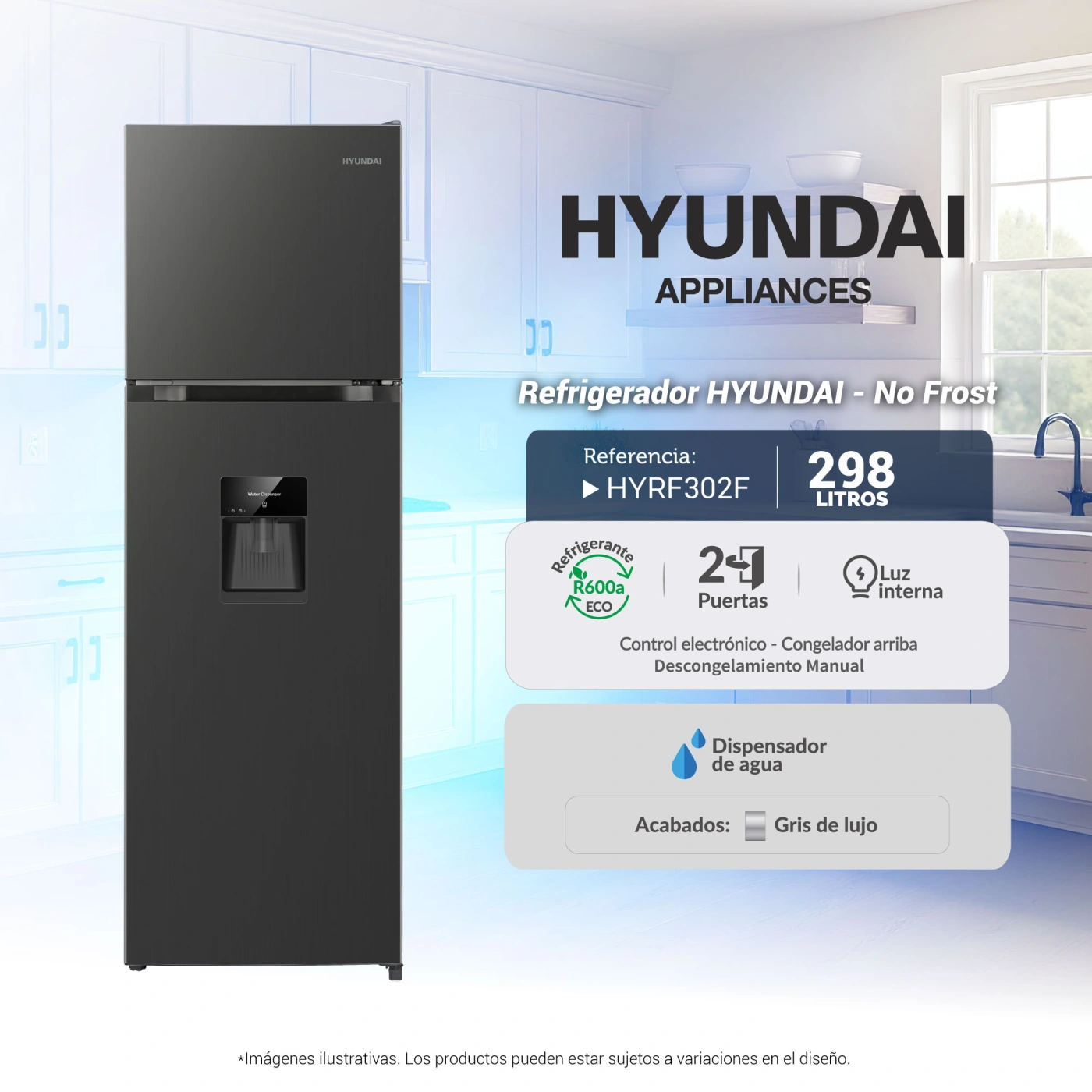 REFRIGERADORA HYUNDAI TOP FREEZER NO FROST HYRF302NF 298L - 8