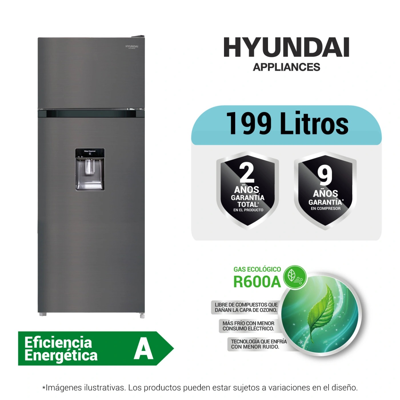 REFRIGERADORA HYUNDAI TOP FREEZER NO FROST HYRF2022NF 200L GRIS OSCURO - 1