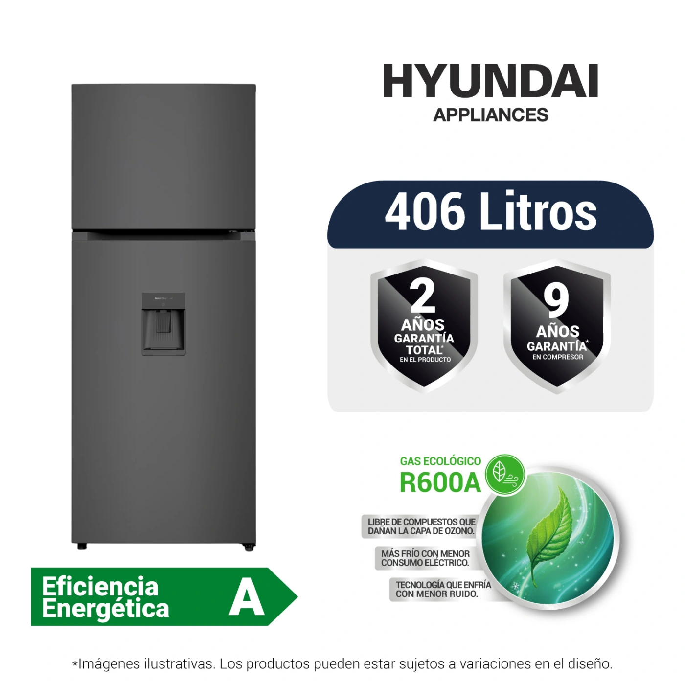 REFRIGERADORA HYUNDAI TOP FREEZER NO FROST HYRF4062IVNFM 406L NEGRO MÉTALICO - 1