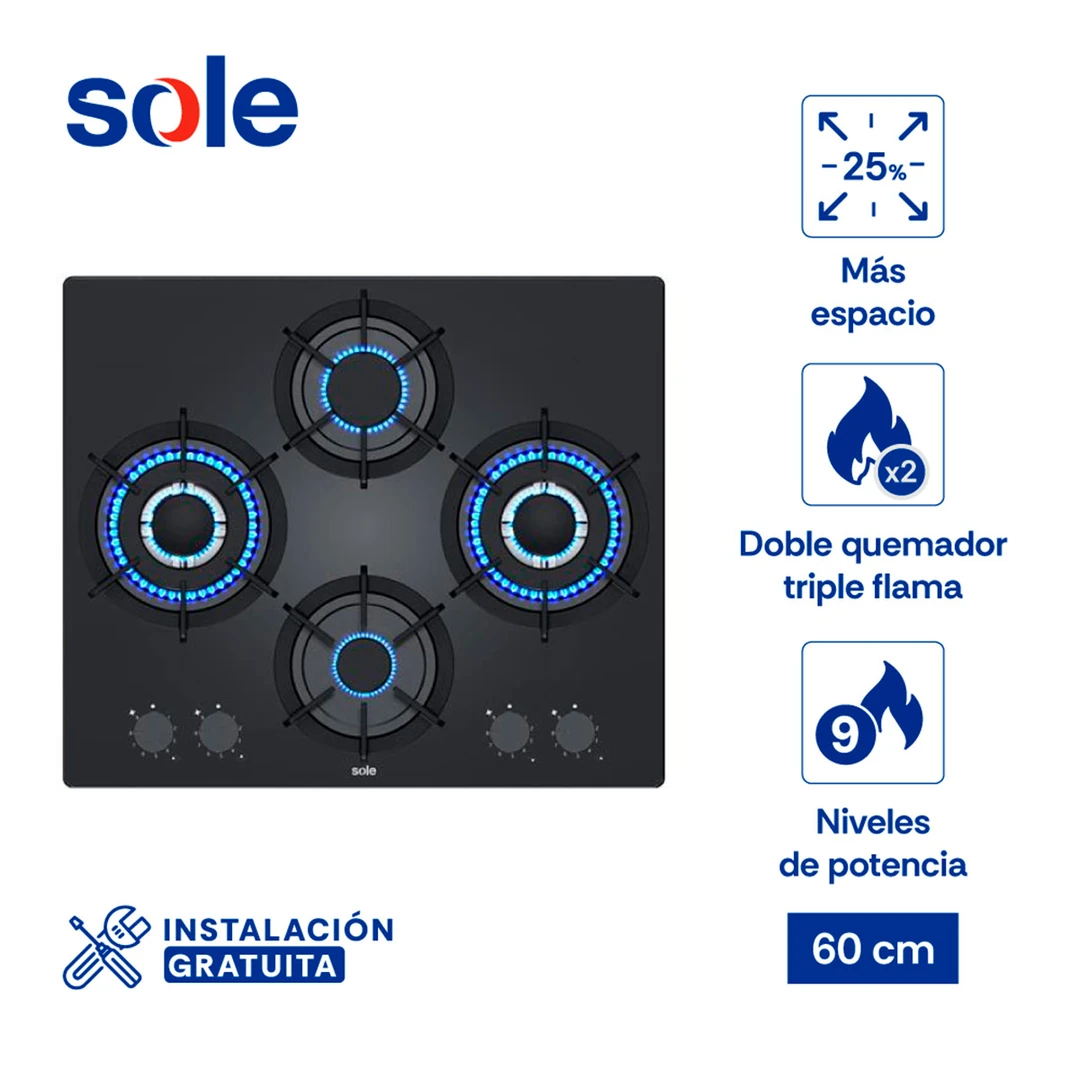 COCINA EMPOTRABLE A GAS SOLE 4 HORNILLAS 3120SOLCO081 - 1