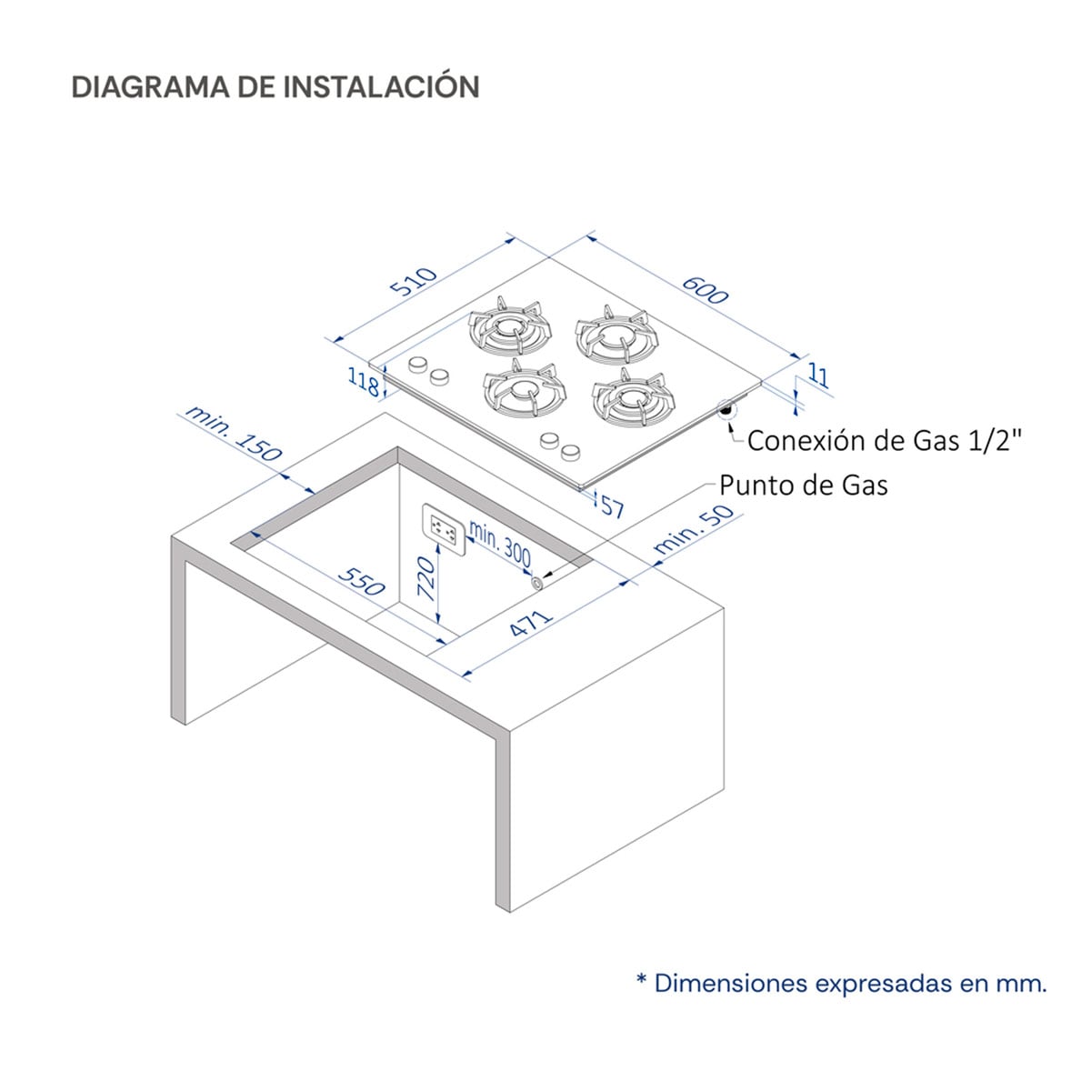 COCINA EMPOTRABLE A GAS SOLE 4 HORNILLAS 3120SOLCO081 - 6