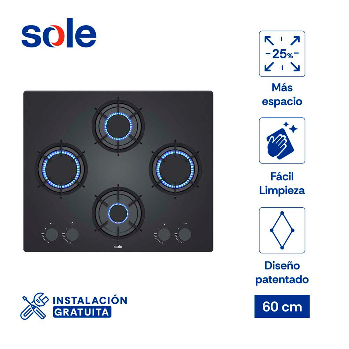 COCINA EMPOTRABLE A GAS SOLE 4 HORNILLAS 3120SOLCO078 - 1