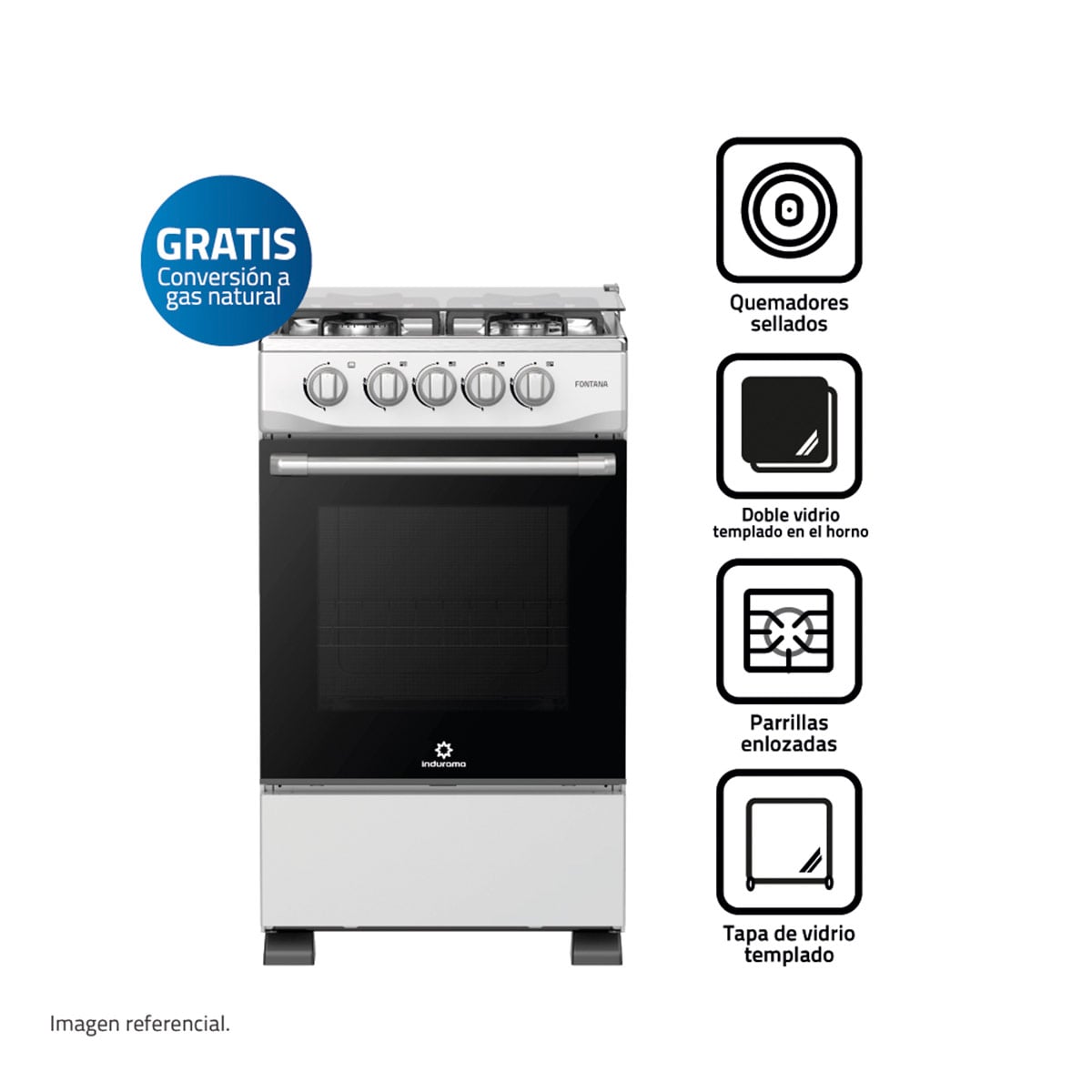 COCINA DE PIE A GAS INDURAMA 4 PLATOS FONTANA - 1