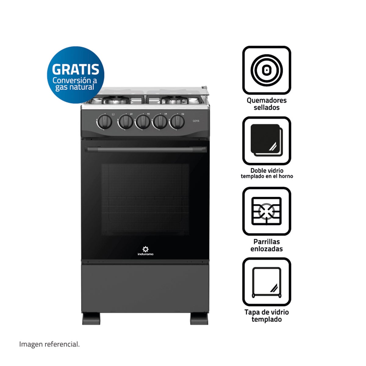 COCINA DE PIE A GAS INDURAMA 4 PLATOS GOYA - 1