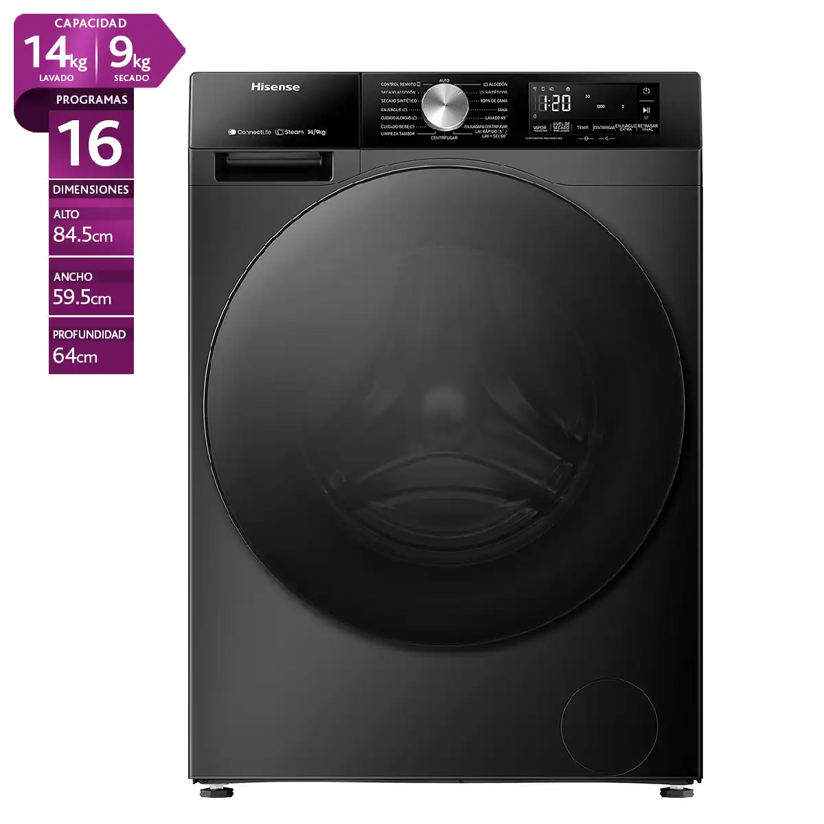 LAVASECA HISENSE 14KG 9KG CARGA FRONTAL WD3S1443BB - 2