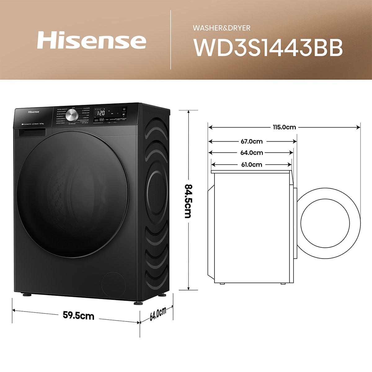 LAVASECA HISENSE 14KG 9KG CARGA FRONTAL WD3S1443BB - 4