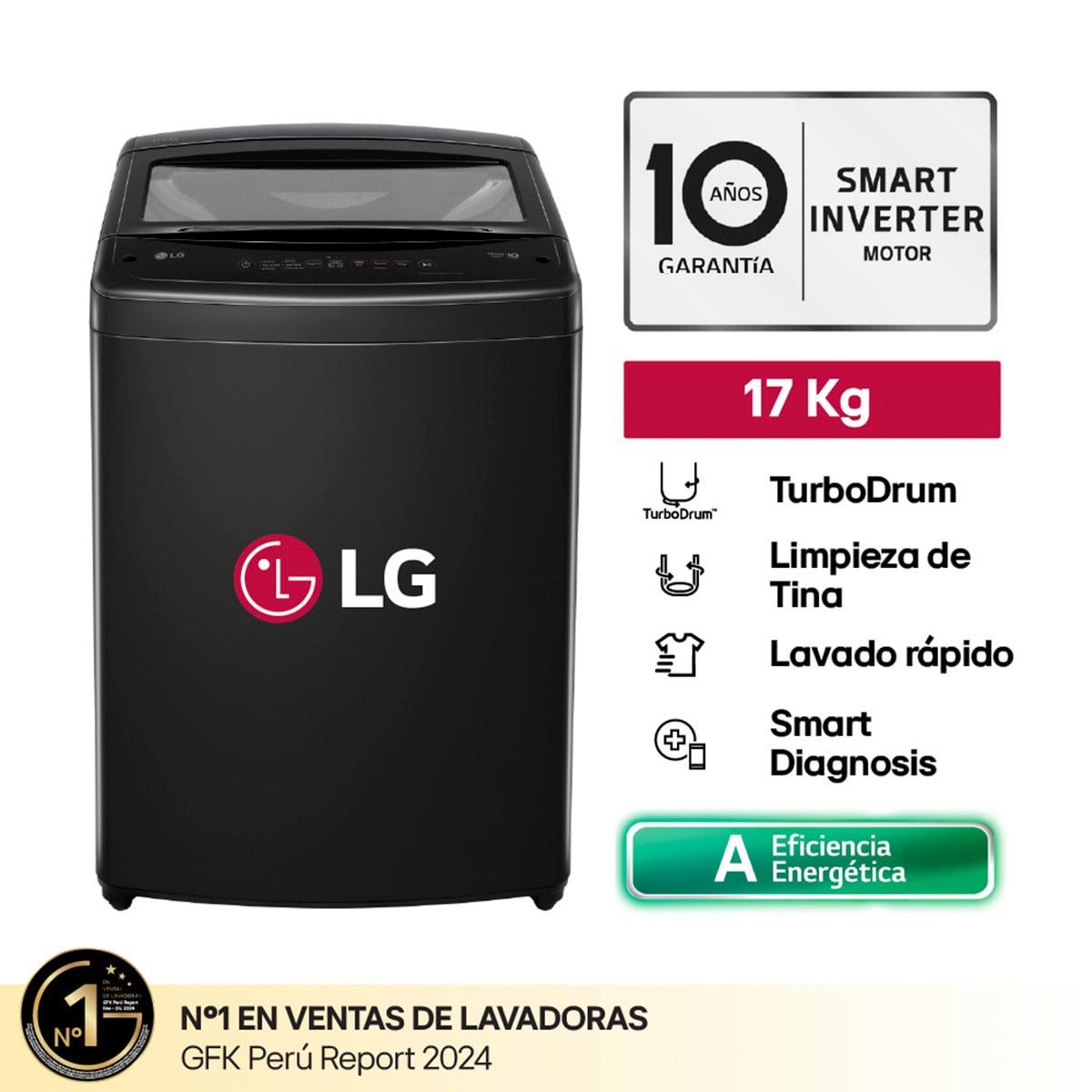 LAVADORA LG 17KG CARGA SUPERIOR TURBODRUM WT17OBVTB - 1