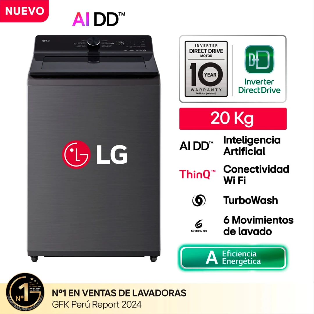 LAVADORA LG 20KG CARGA SUPERIOR AI DD INTELIGENCIA ARTIFICIAL WT20PBTX - 1