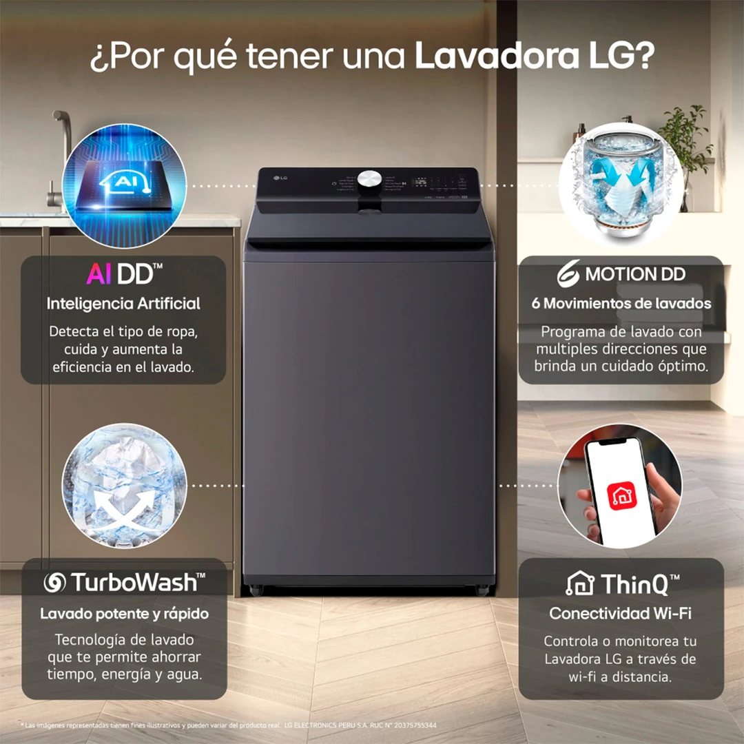 LAVADORA LG 20KG CARGA SUPERIOR AI DD INTELIGENCIA ARTIFICIAL WT20PBTX - 4