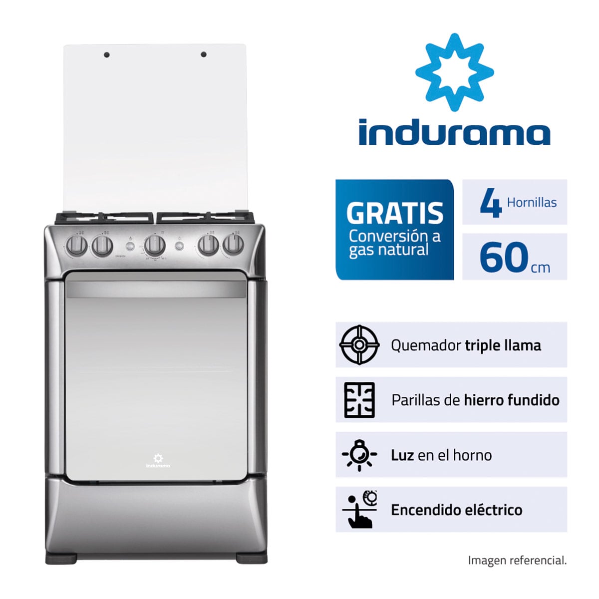 COCINA DE PIE A GAS INDURAMA 4 HORNILLAS GRANADA - 1