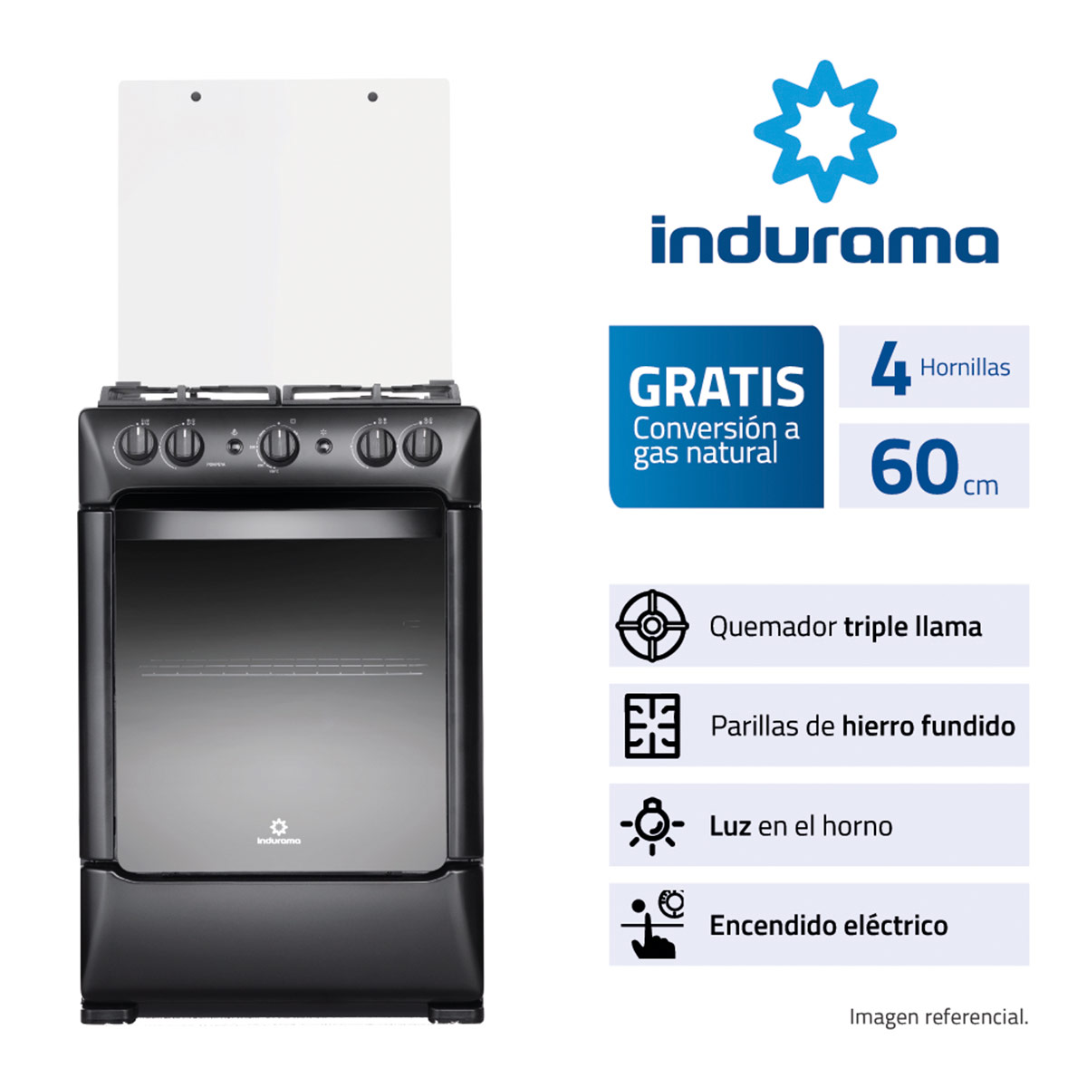 COCINA DE PIE A GAS INDURAMA 4 HORNILLAS POMPEYA - 1