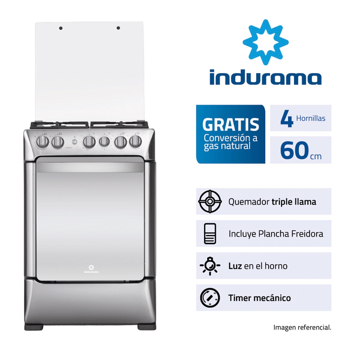 COCINA DE PIE A GAS INDURAMA 4 HORNILLAS FLORENCIA - 1