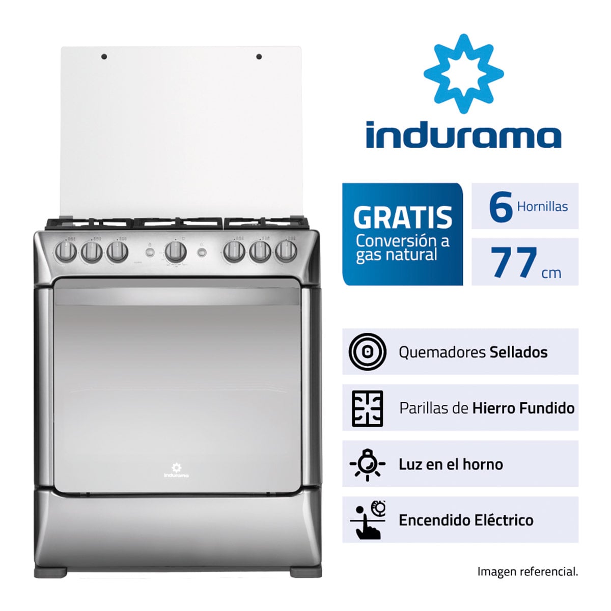 COCINA DE PIE A GAS INDURAMA 6 HORNILLAS PARMA - 1