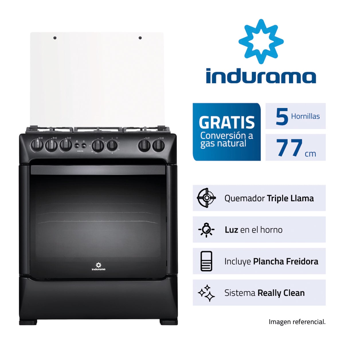 COCINA DE PIE A GAS INDURAMA 5 HORNILLAS BORGOÑA - 1