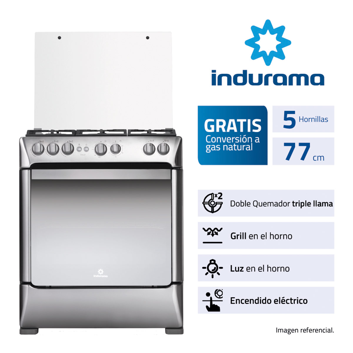 COCINA DE PIE A GAS INDURAMA 5 HORNILLAS FIRENZE - 1