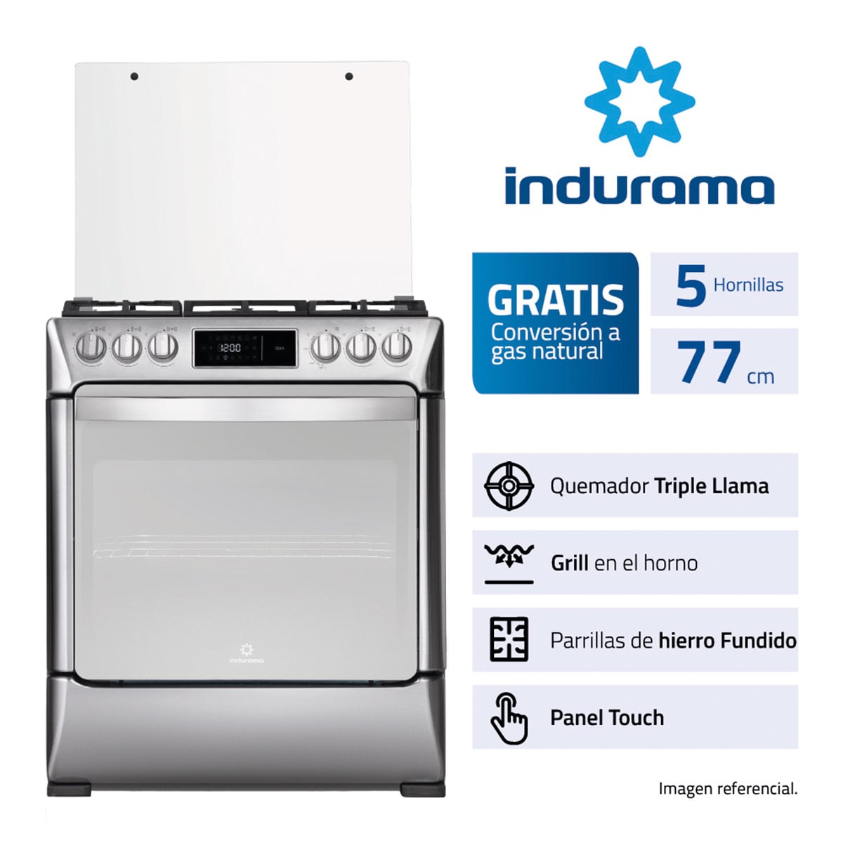 COCINA DE PIE A GAS INDURAMA 5 HORNILLAS ROMA - 1
