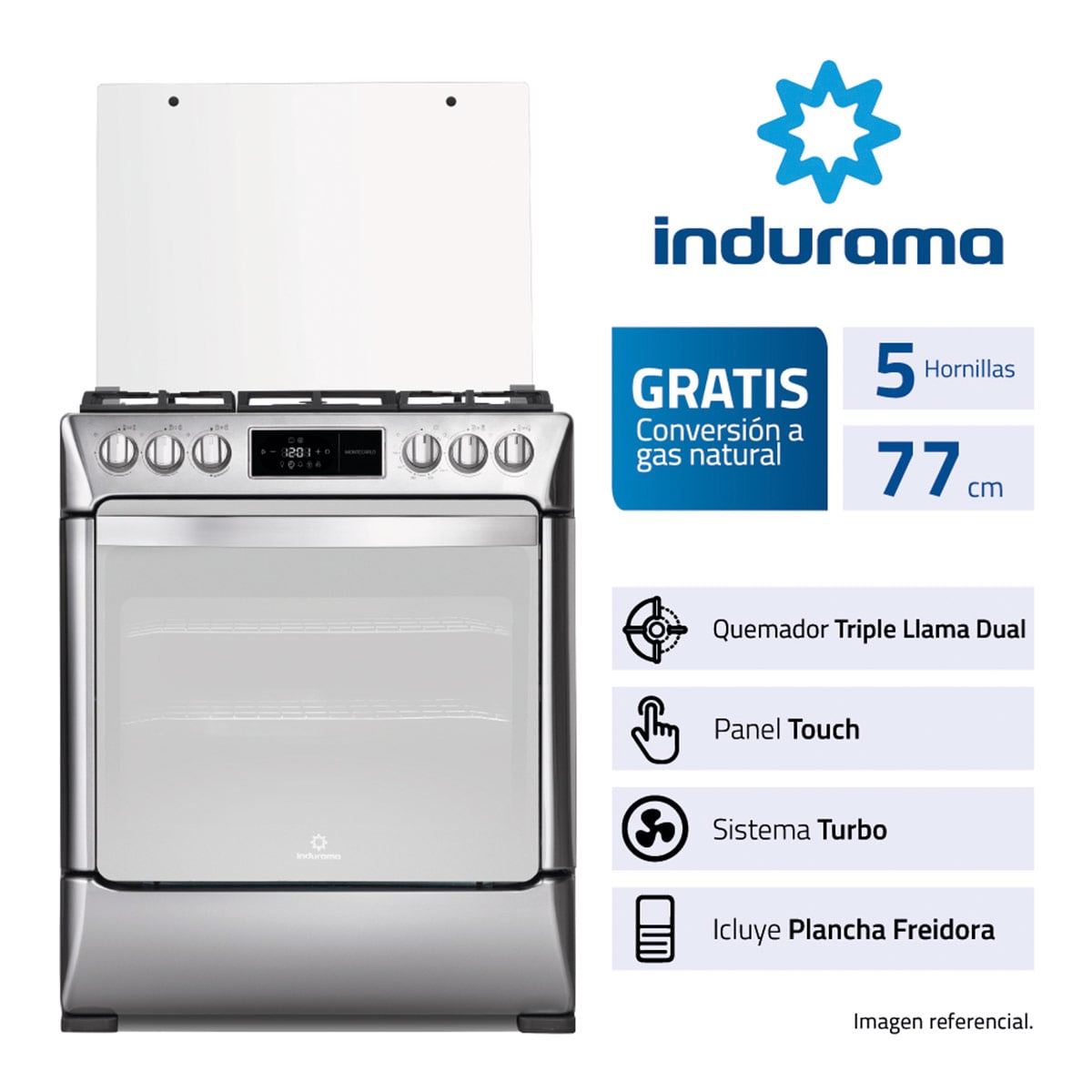 COCINA DE PIE A GAS INDURAMA 5 HORNILLAS MONTECARLO - 1