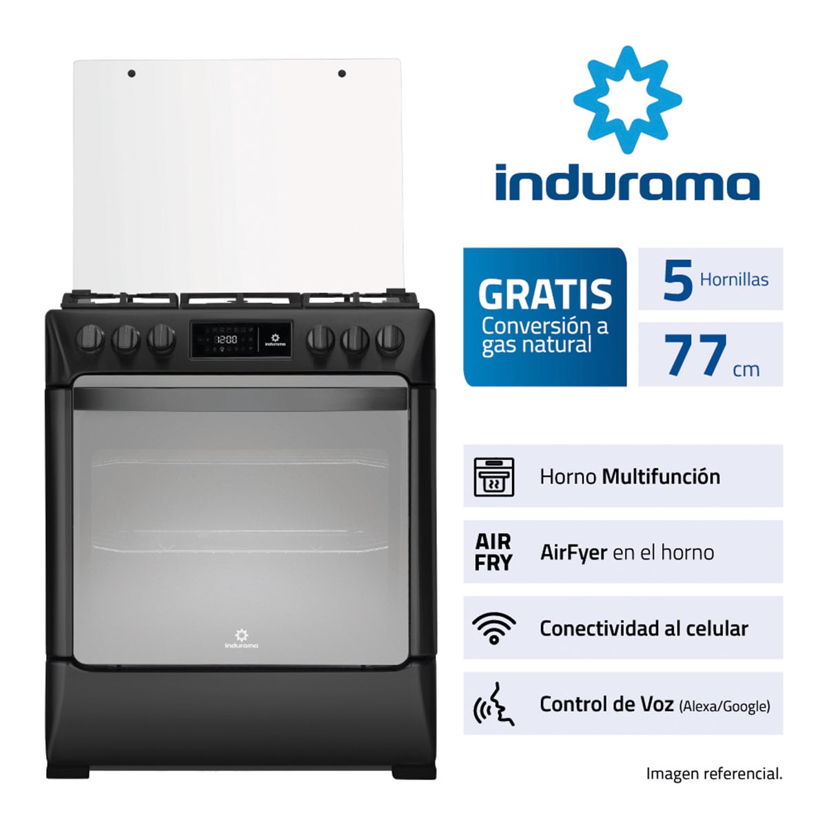 COCINA DE PIE A GAS INDURAMA 5 HORNILLAS CPI-3595N - 1