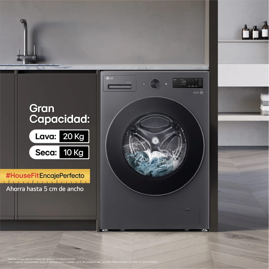 LAVASECA LG CARGA FRONTAL 20/10 KG WD20EBNTSPG INTELIGENCIA ARTIFICIAL NEGRO MATE - 11