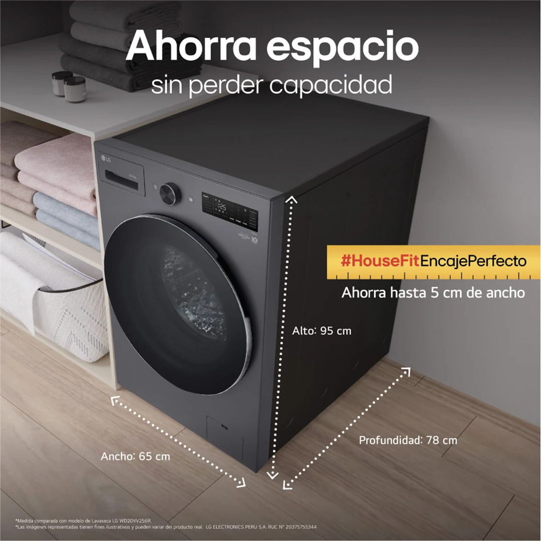 LAVASECA LG CARGA FRONTAL 20/10 KG WD20EBNTSPG INTELIGENCIA ARTIFICIAL NEGRO MATE - 12