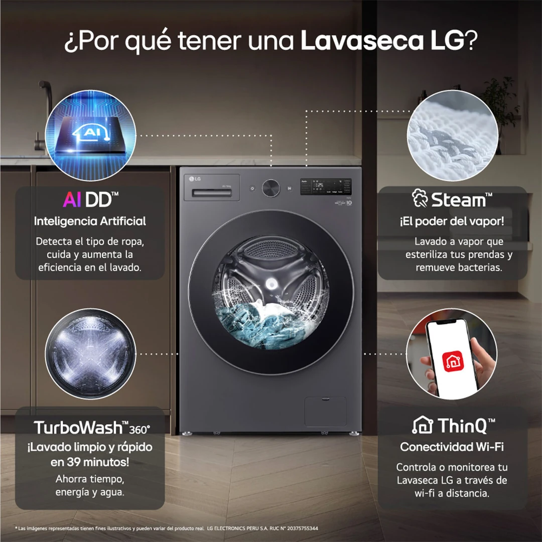 LAVASECA LG CARGA FRONTAL 20/10 KG WD20EBNTSPG INTELIGENCIA ARTIFICIAL NEGRO MATE - 7