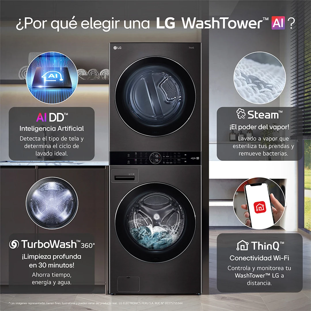 CENTRO DE LAVADO LG CARGA FRONTAL 25/20 KG WK25BS6 INTELIGENCIA ARTIFICIAL NEGRO PLATEADO - 7