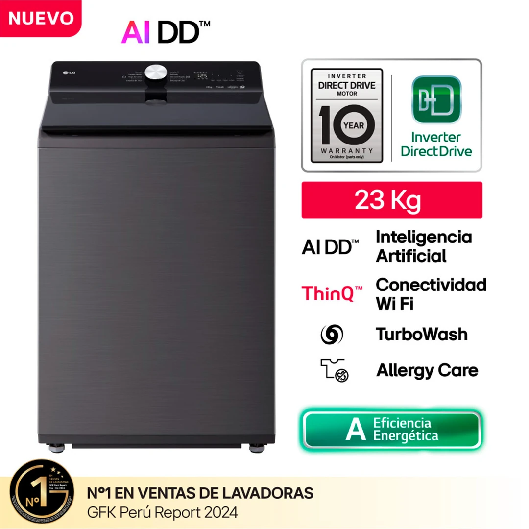 LAVADORA LG 23KG CARGA SUPERIOR AI DD INTELIGENCIA ARTIFICIAL WT23PBTXS - 1