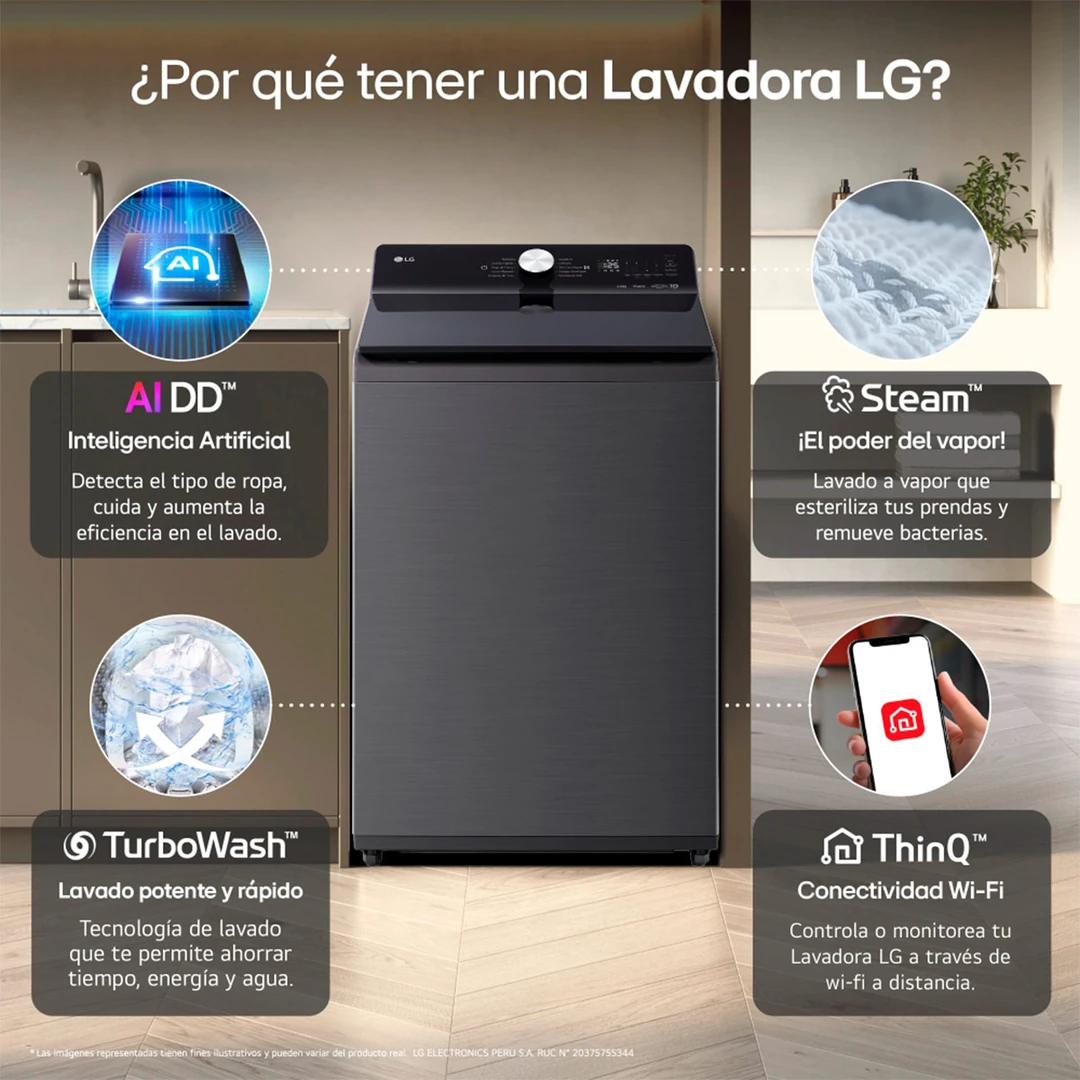 LAVADORA LG 23KG CARGA SUPERIOR AI DD INTELIGENCIA ARTIFICIAL WT23PBTXS - 6